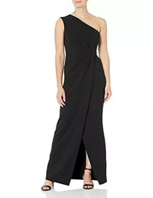 One Shoulder Gown with Waist Ruch