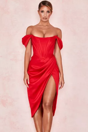 Red Corset off-the-Shoulder Dress