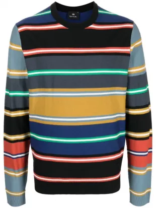 Merino Striped Pullover Crewneck Sweater