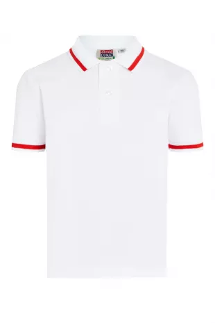 Eco Stripe Trim School Polo Shirt In White & Red