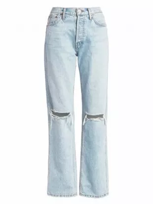 Re Done High Rise Ripped Knee Loose Jeans