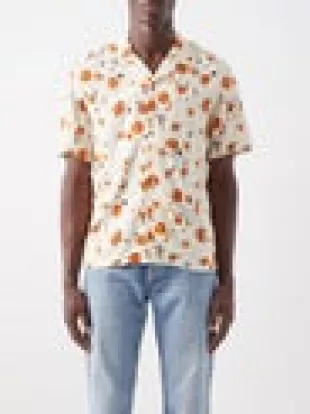 Avery Short-Sleeved Floral-Print Twill Shirt