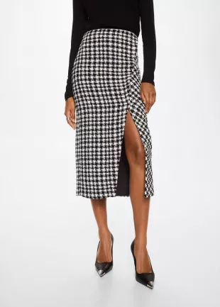 Houndstooth Pencil Skirt In White