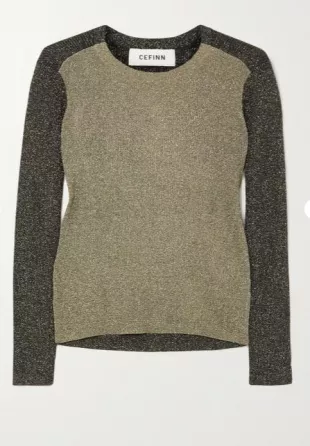 Remi Two-Tone Metallic Stretch-Knit Sweater