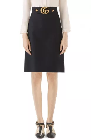 Double G Wool & Silk Crepe A-Line Skirt