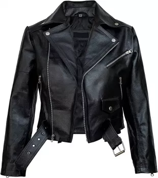 SHAZMEEN - Black Ladies Cropped Leather Biker Jacket | Women's Zipper ...