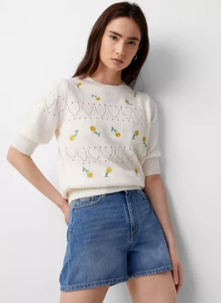 Floral Embroidery Openwork Sweater