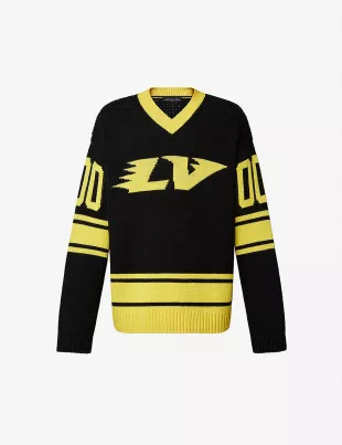 The black and yellow Louis Vuitton sweater worn by Heuss l'Enfoiré