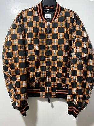 Burberry - Brookland Orange Black Checkered Runway Bomber Jacket