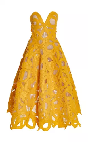 Oscar de la Renta - Cutout Faille Strapless Midi Cocktail Dress