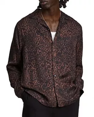 Halftone Warped Animal Print Relaxed Fit Camp Shirt