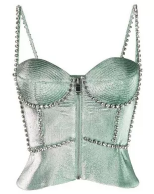 Green Crystal Stitched Corset Top