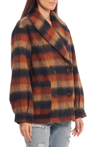 Plaid Shawl Collar Double Breasted Jacket