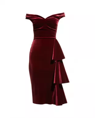 Chiara Boni La Petite Robe - Willa Off-Shoulder Side-Drape Velvet Dress