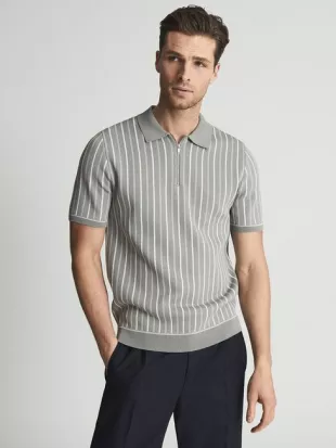 Code Half Zip Striped Polo T Shirt