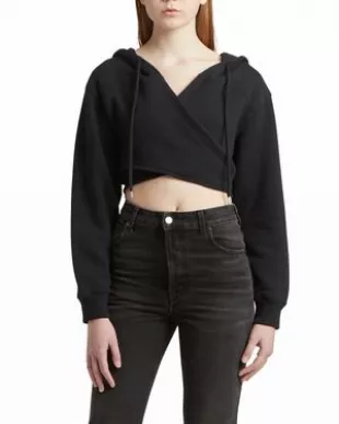 Wrap-Front Cropped Hoodie