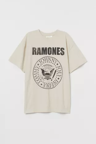 Oversized Printed T-shirt - Light beige/Ramones