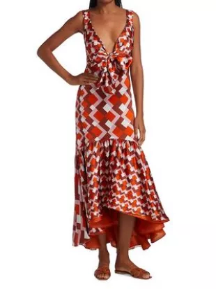 Spello Dress in Geometric Rouge