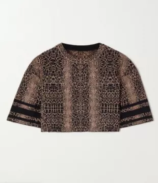 Cropped Leopard Jacquard Knit T-shirt