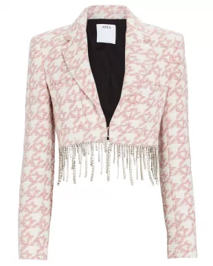Crystal Embellished Cropped Tweed Blazer