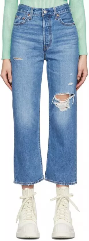 Ribcage High-Rise Distressed Straight-Leg Jeans