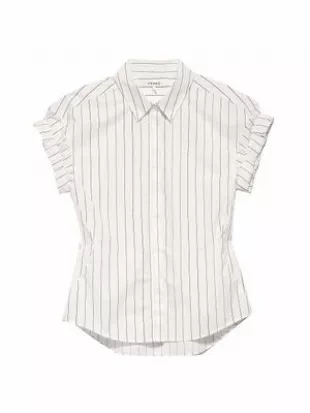 Rolled-Sleeve Stripe Button-Down Top