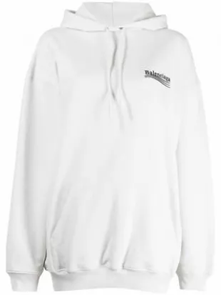 logo-print drop-shoulder hoodie - White
