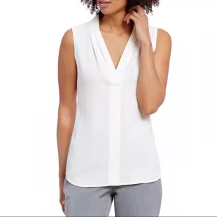 Calvin Klein - Pleated Sleeveless V-Neck Shell Top