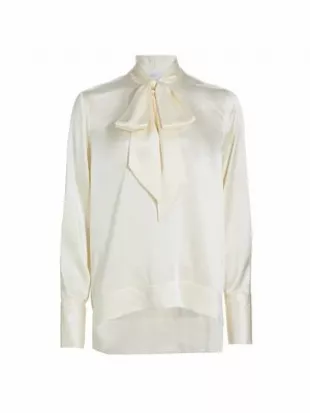 Rosetta Getty - Pussy-Bow Silk Satin Shirt