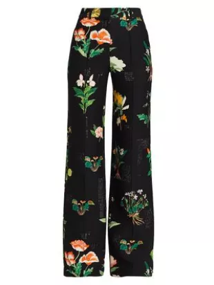 Floral Silk-Wool Trousers