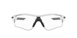 Men's OO9206 Radarlock Path Low Bridge Fit Rectangular Sunglasses, Polished White/Clear, 38 mm