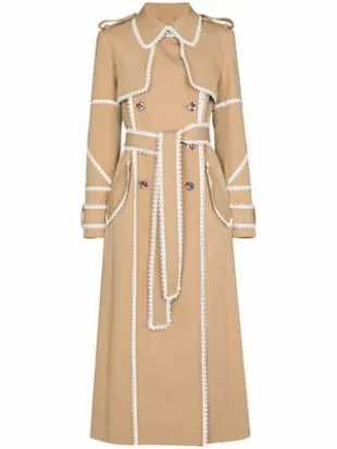 Scallop-trim belted trench coat - Neutral