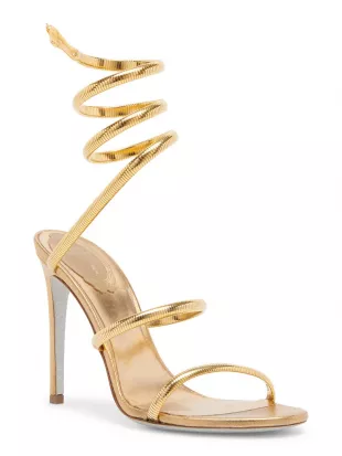 René Caovilla - Leather & Copper Snake Strap Sandals