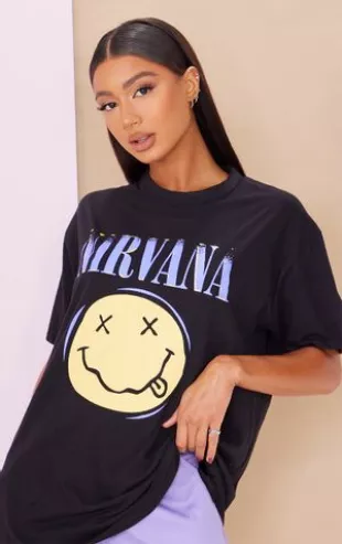 Black Nirvana Print T Shirt