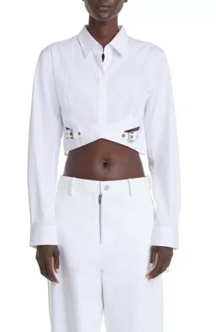 Belted Crop Cotton Button Up Shirt