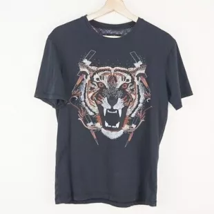 Black Tiger Print Short Sleeve T Shirt