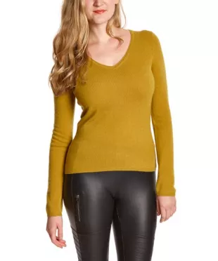 Mustard Cashmere V-Neck Sweater