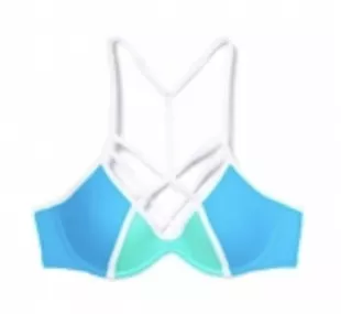 Strappy Front T-Back Bikini Top in Amalfi Blue Colorblock