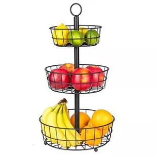 3 Tier Fruit Basket Stand - Countertop Three Tiered Metal Serving Tray for Kitchen Fruit and Vegetable Storage