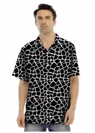 Giraffe White and Black Print Pattern Mens Hawaiian Shirt