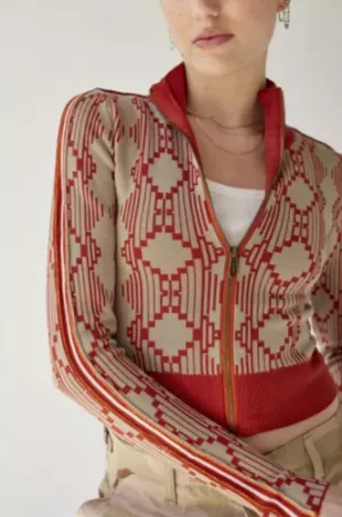 BDG Chandler Geometric Zip Up Sweater worn by Keisha McCalla (Netta Walker)  as seen in All American: Homecoming (S02E10)