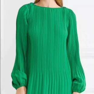Pleated Crepe Mini Dress Forest Green