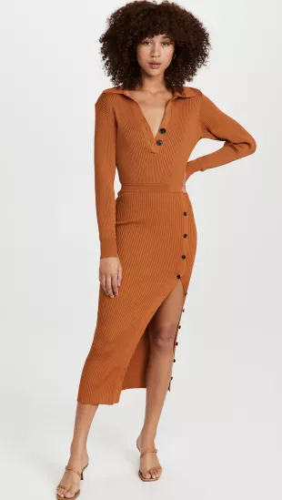 Cinnamon Ribbed Knit Midi Dress