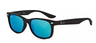 RB2132 New Wayfarer Sunglasses Unisex 100% Authentic (Matte Black Frame Blue Mirror Lens, 52)