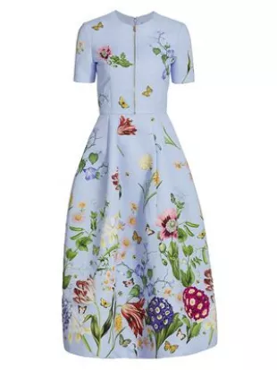 Floral Faille Zip Midi-Dress