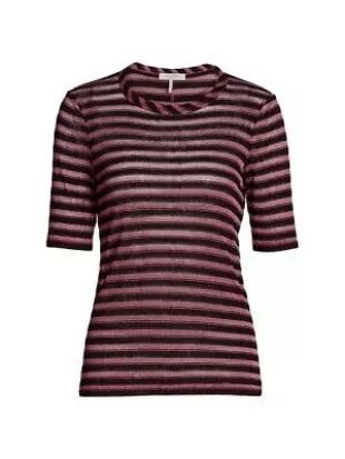 Metallic Striped Jersey T-Shirt in Antique Rose