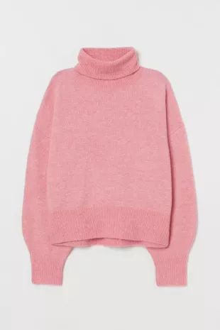 Fine-knit Turtleneck Sweater - Pink melange