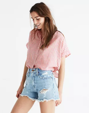 Madewell - Central Tie-Back Shirt in Rose Stripe