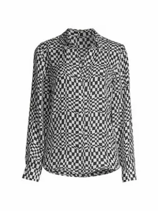 Elie Tahari - Contorted Check Silk Blouse