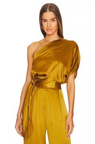 Sophia Top | Black Rouched One Shoulder Tie Top